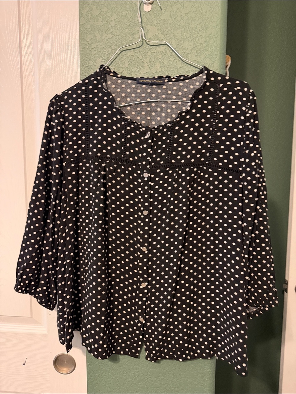 Adrienne Vittadini Black and White Polka Dot Button-Front Blouse